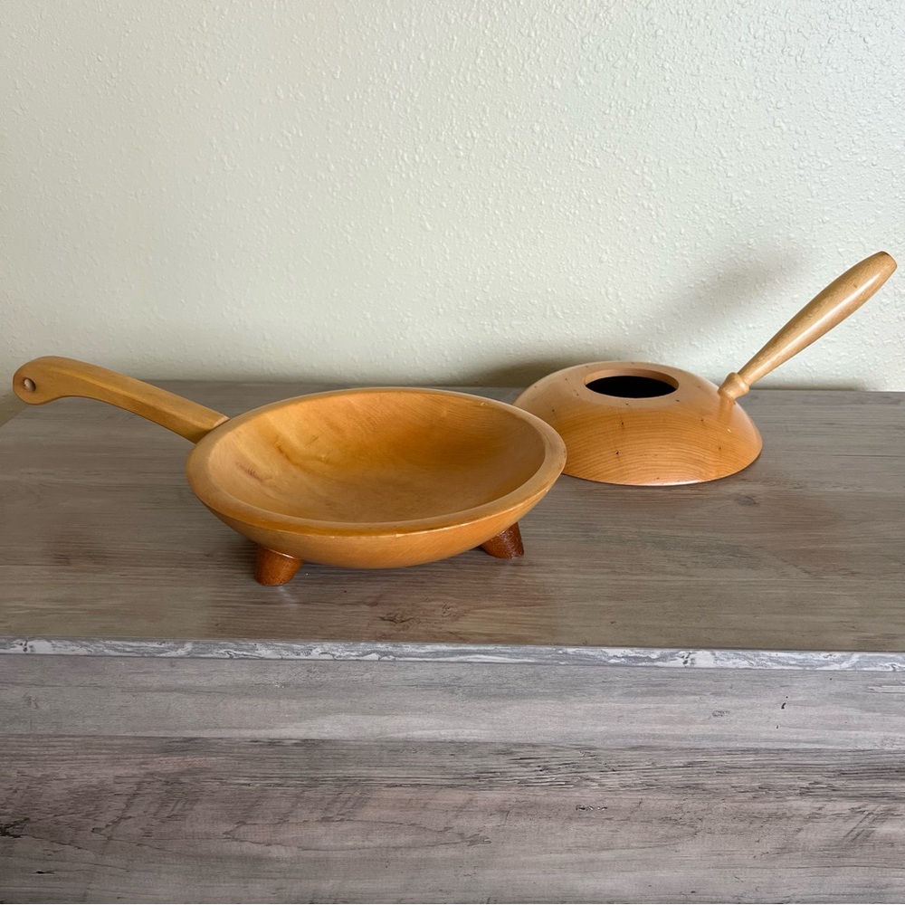 VTG Munising Wood Footed Bowl Appetizer Server Primitive Farm House Rustic 2 Set